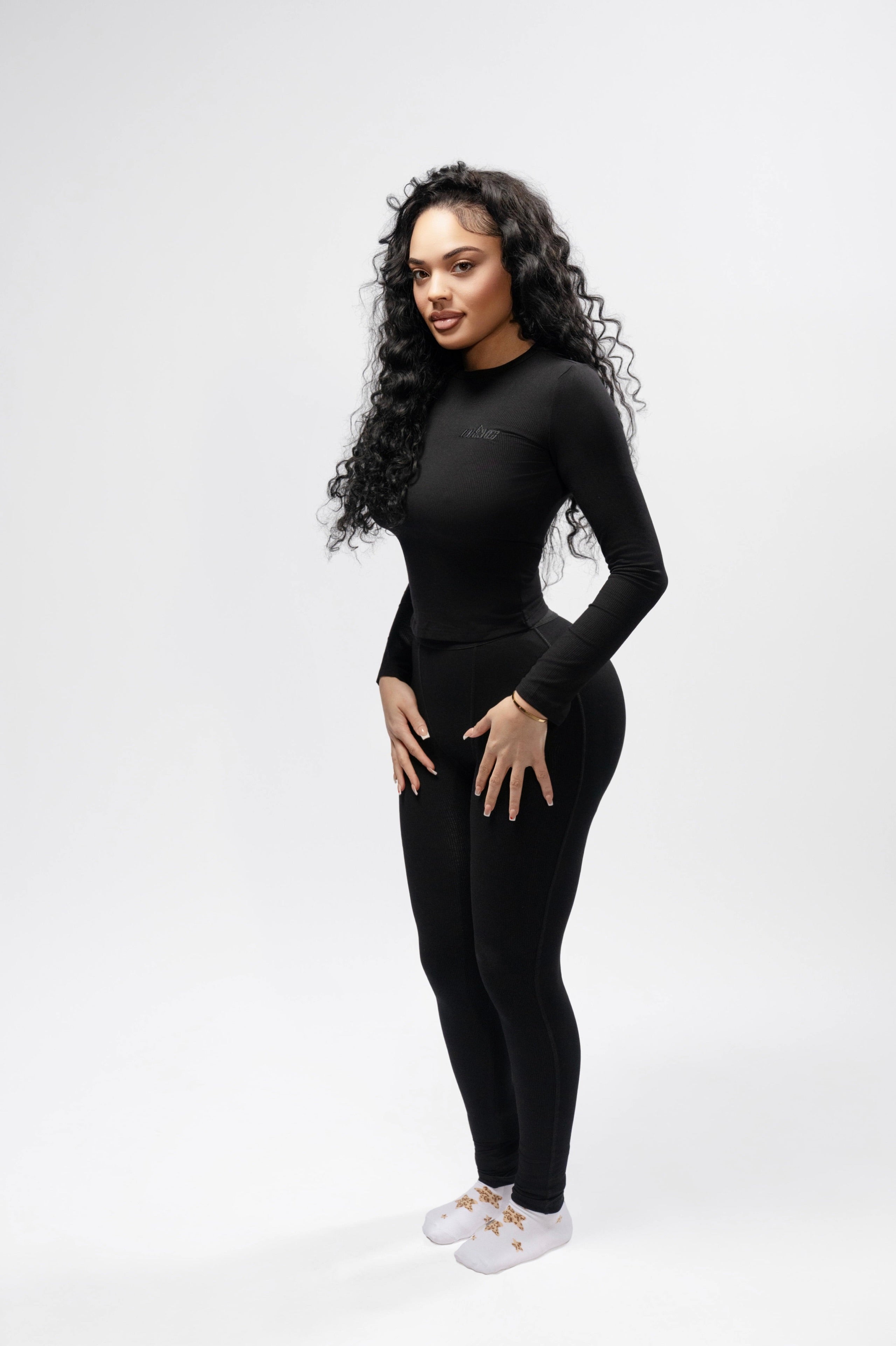 Baddie Ribbed Basics Black Pants