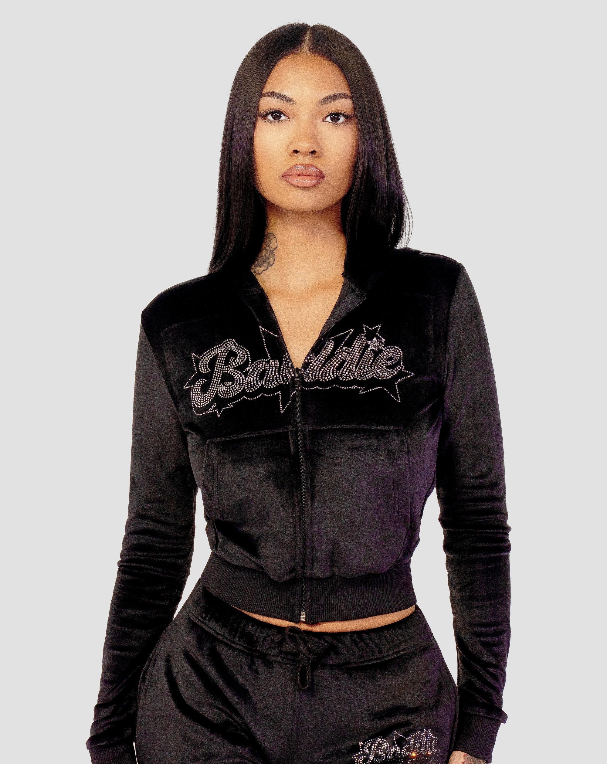 Baby Girl Velour Jacket Black