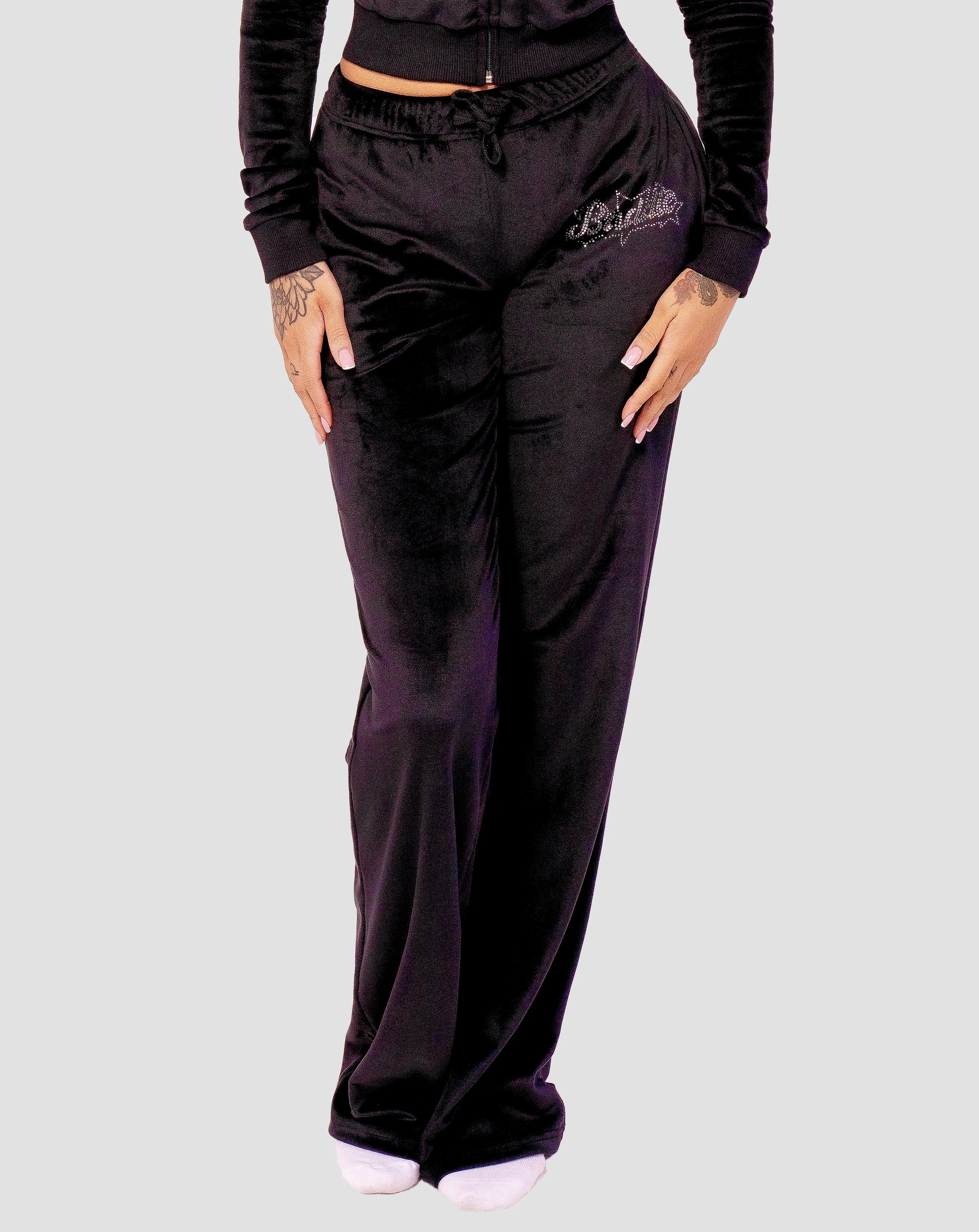 Baby Girl Velour Pants Black