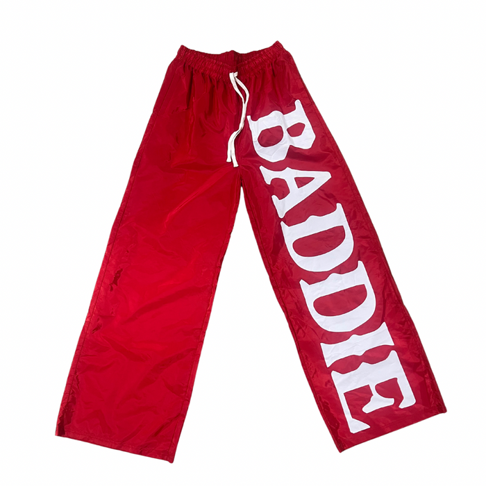 BADDIE SWISH OVERSIZED NYLON PANTS (RED)