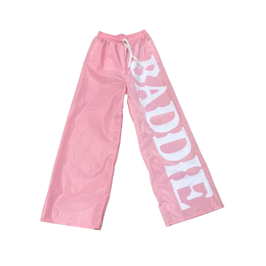 BADDIE SWISH OVERSIZED NYLON PANTS (PINK)